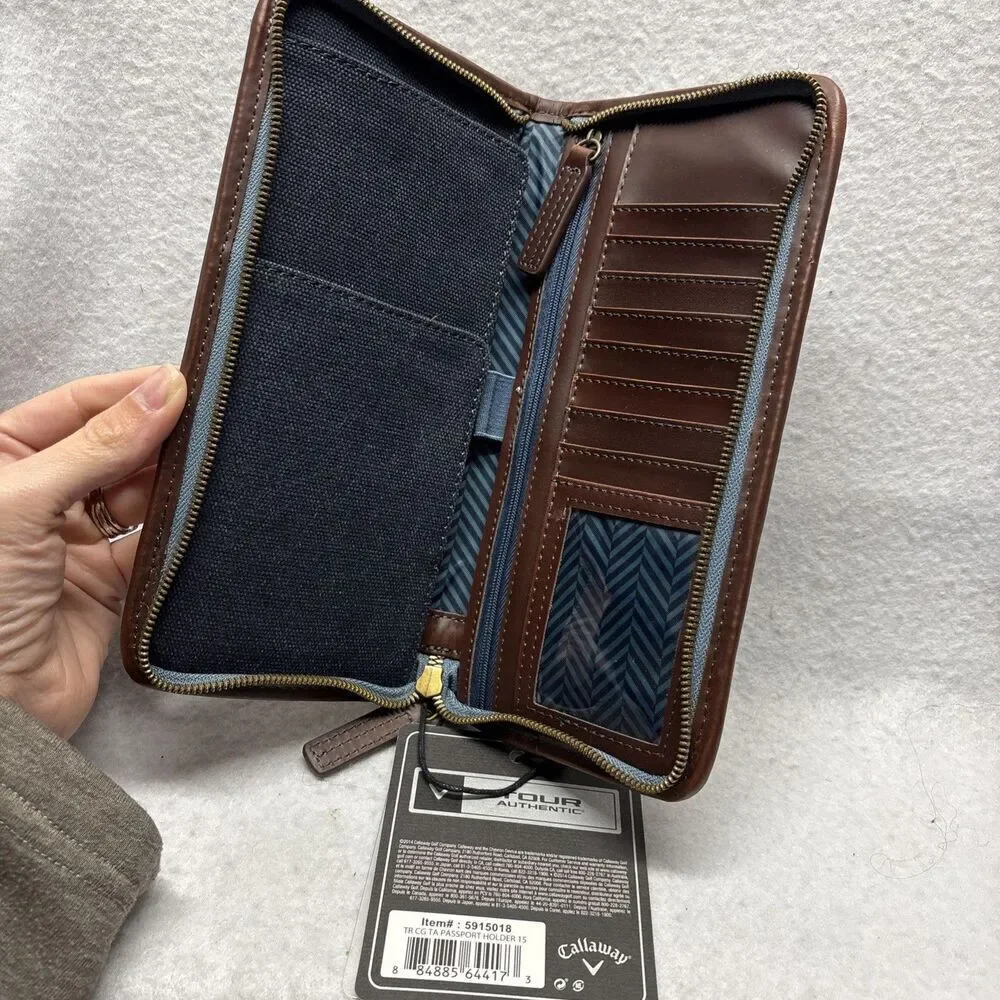 Callaway Passport Holder NWT Leather Cotton RFID Protector Travel Wallet